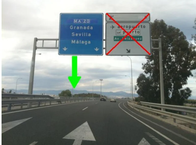 Paso 2: Contin&uacute;e por la MA-20 hacia Granada y Sevilla